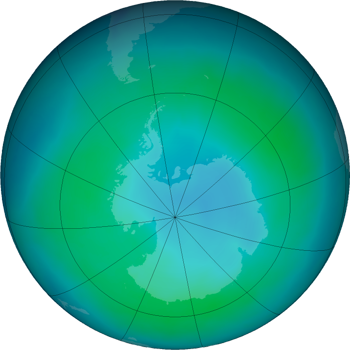 Antarctic ozone map for February 2016